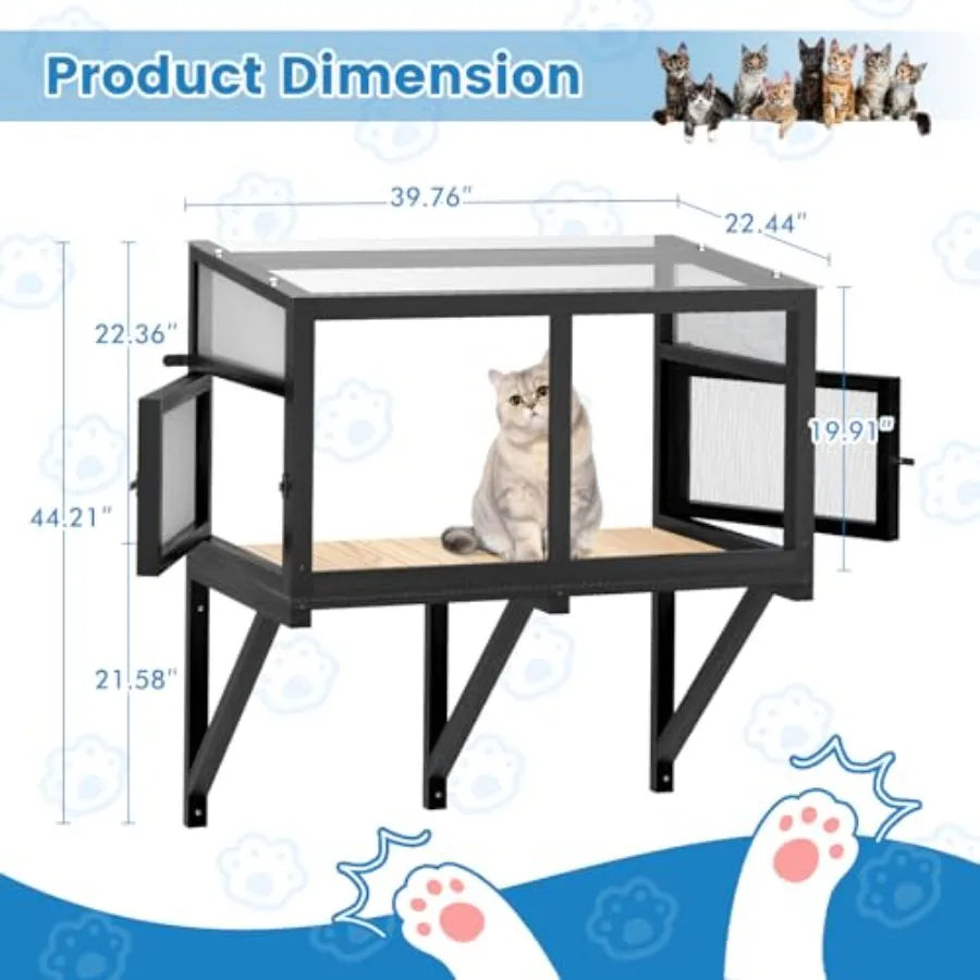 XMSJCN Cat Window Box Catio Enclosure With Bug Proof Mesh