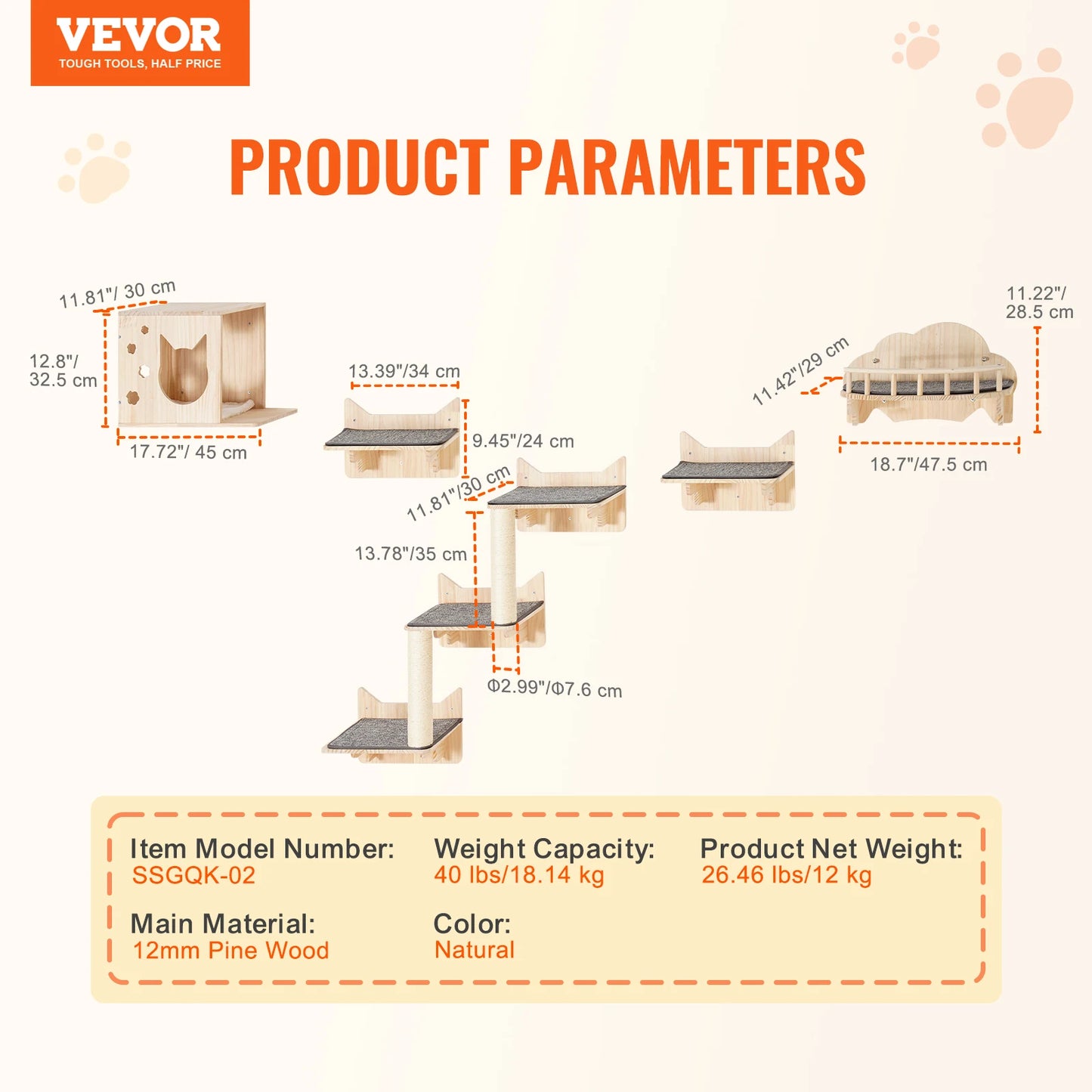 SucceBuy Wall Mounted Cat Shelves and Perches with Jumping