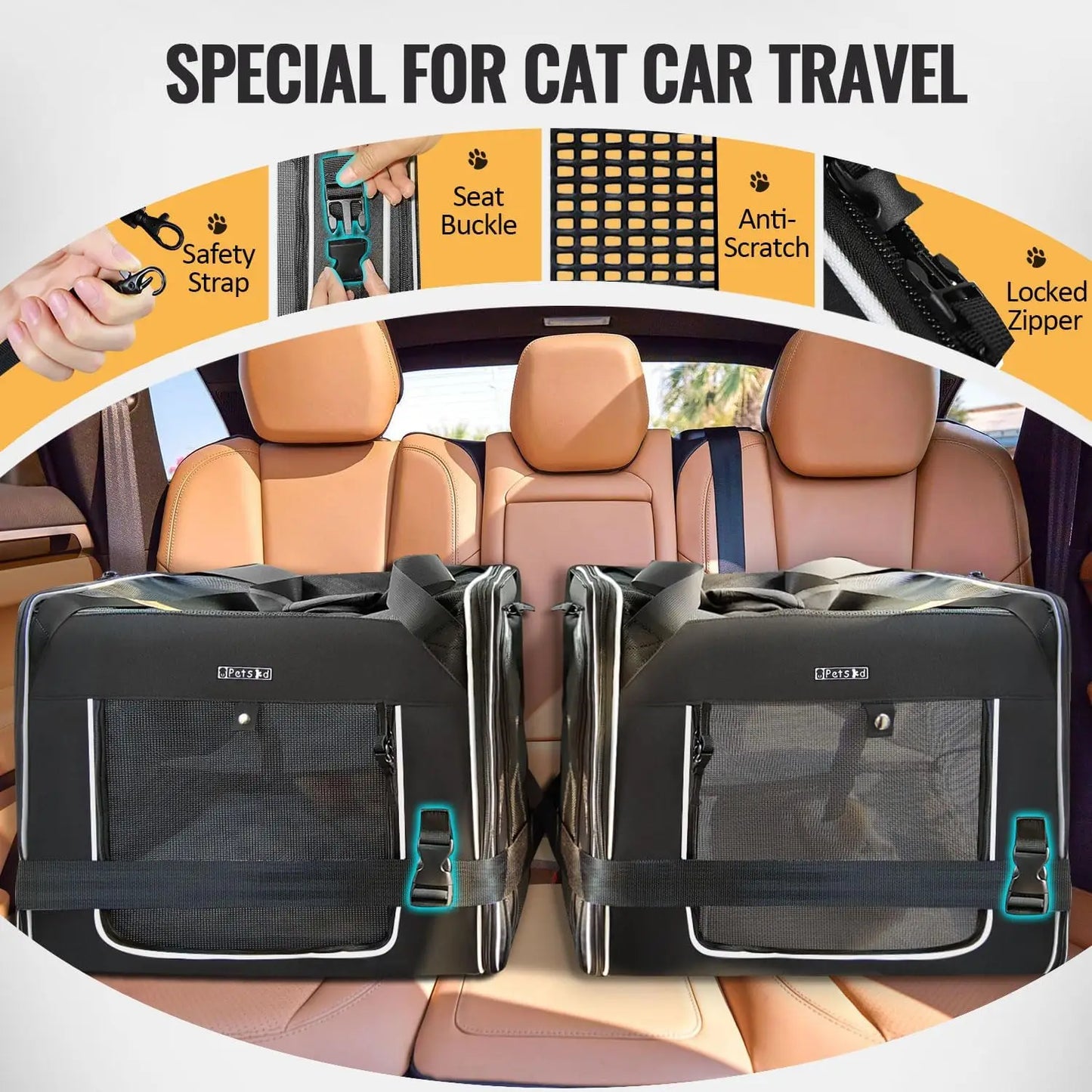 Pet Carrier for Large Cats and Dogs with Travel Zippers