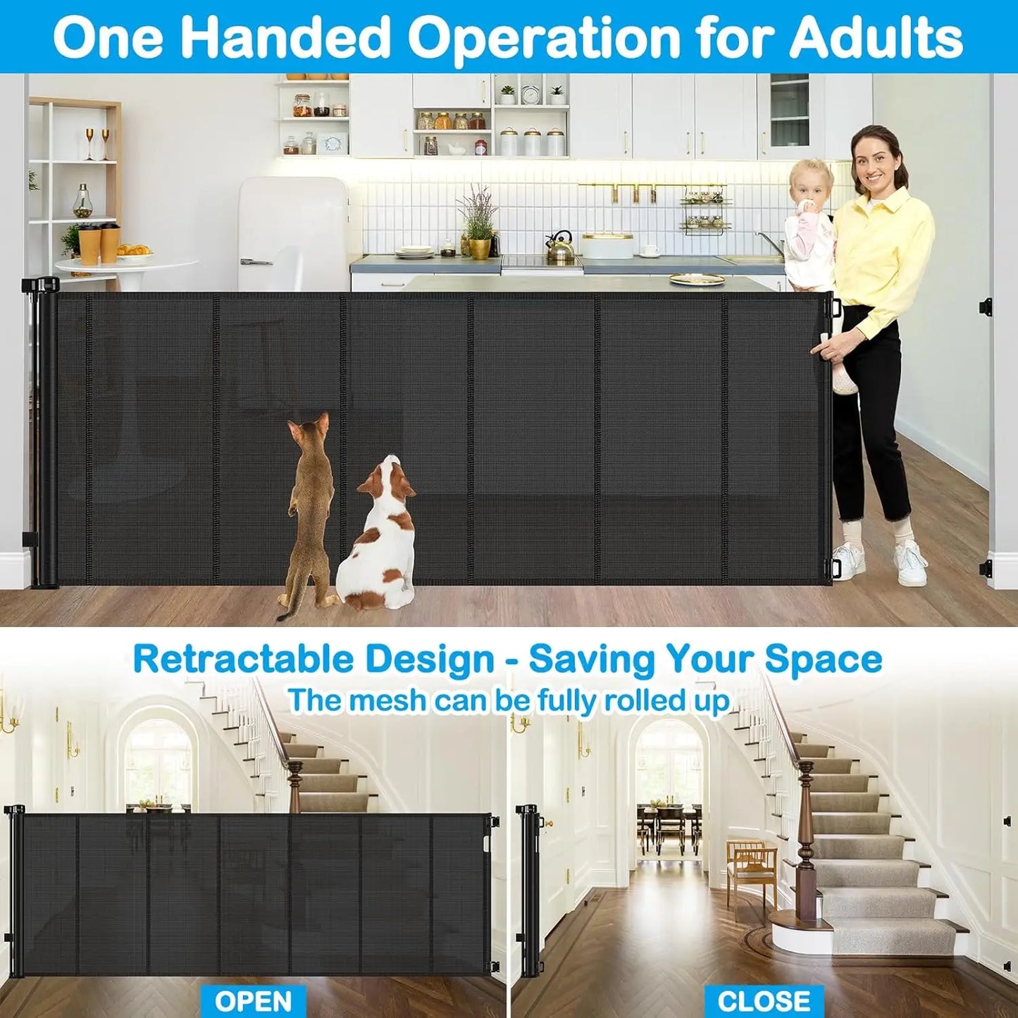 Dog Door Retractable Gate for Pets and Babies Indoor Outdoor