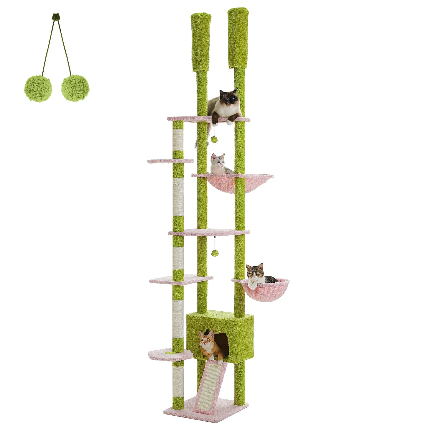 PETEPELACN Cactus Cat Tree Floor to Ceiling Tower with Condo