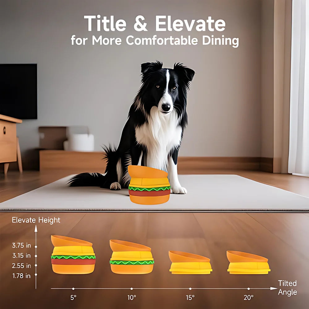 5-In-1 Burger Pet Bowls Set With Tilted And Elevated Bowls
