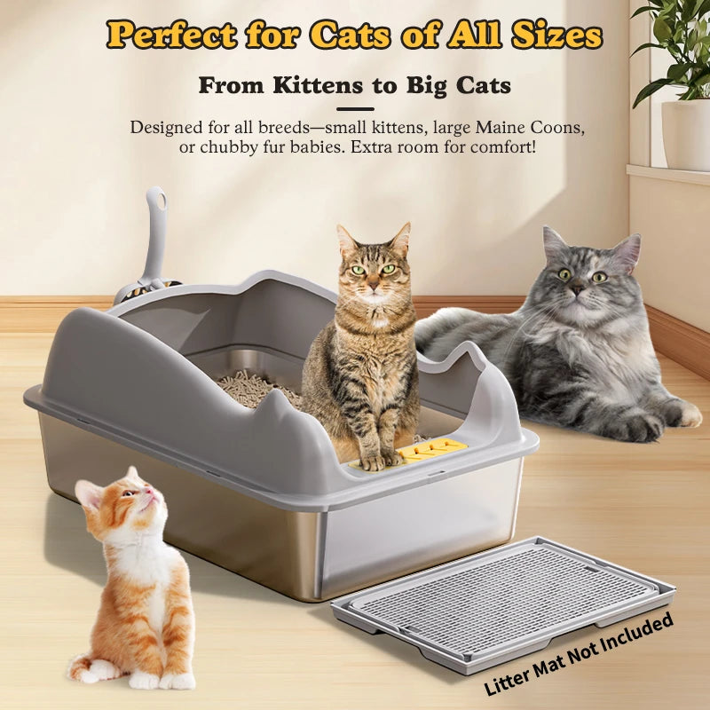 Feature Stainless Steel Cat Litter Box With Lid For Cats