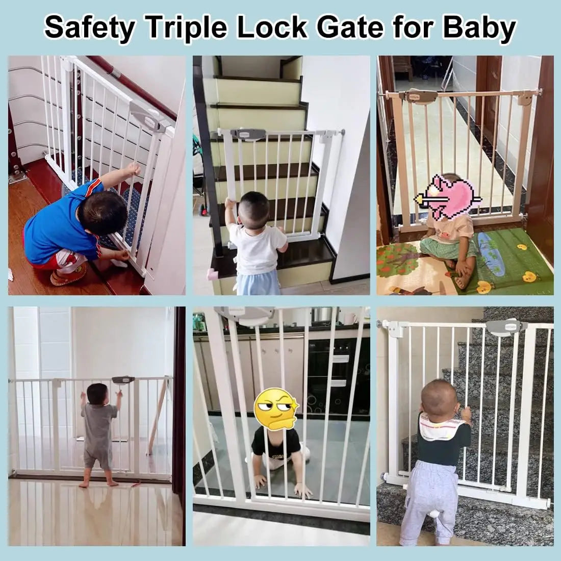 Dog Door Triple Lock Baby Gate Pressure Mounted Walk Through