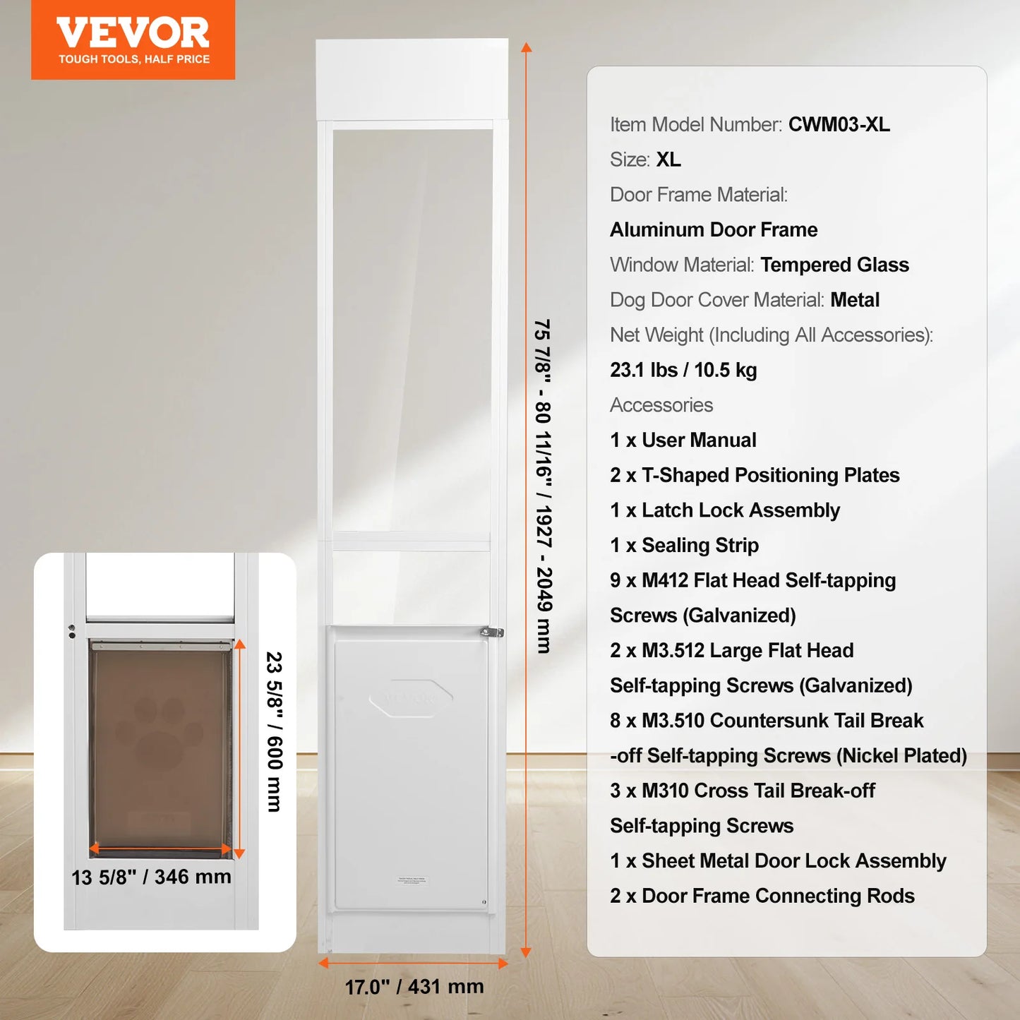 SucceBuy Dog Door For Sliding Glass Door With Aluminum Frame