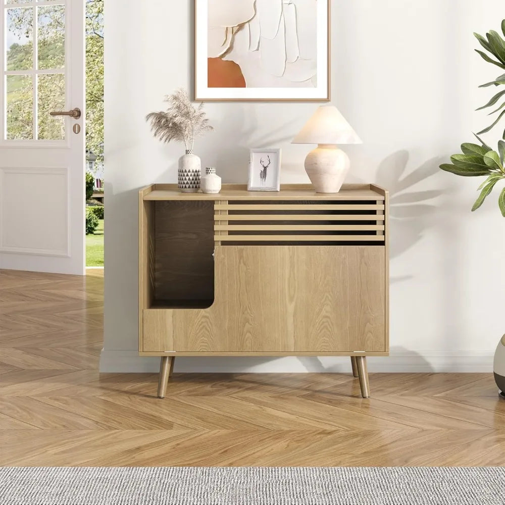H Mid-Century Modern Litter Box Enclosure With Flip-Down Door
