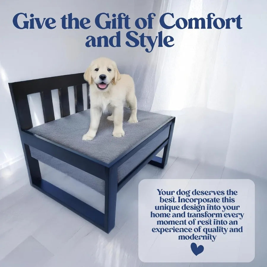 Wooden Dog Bed Frame With Adjustable Legs And Raised Bunk