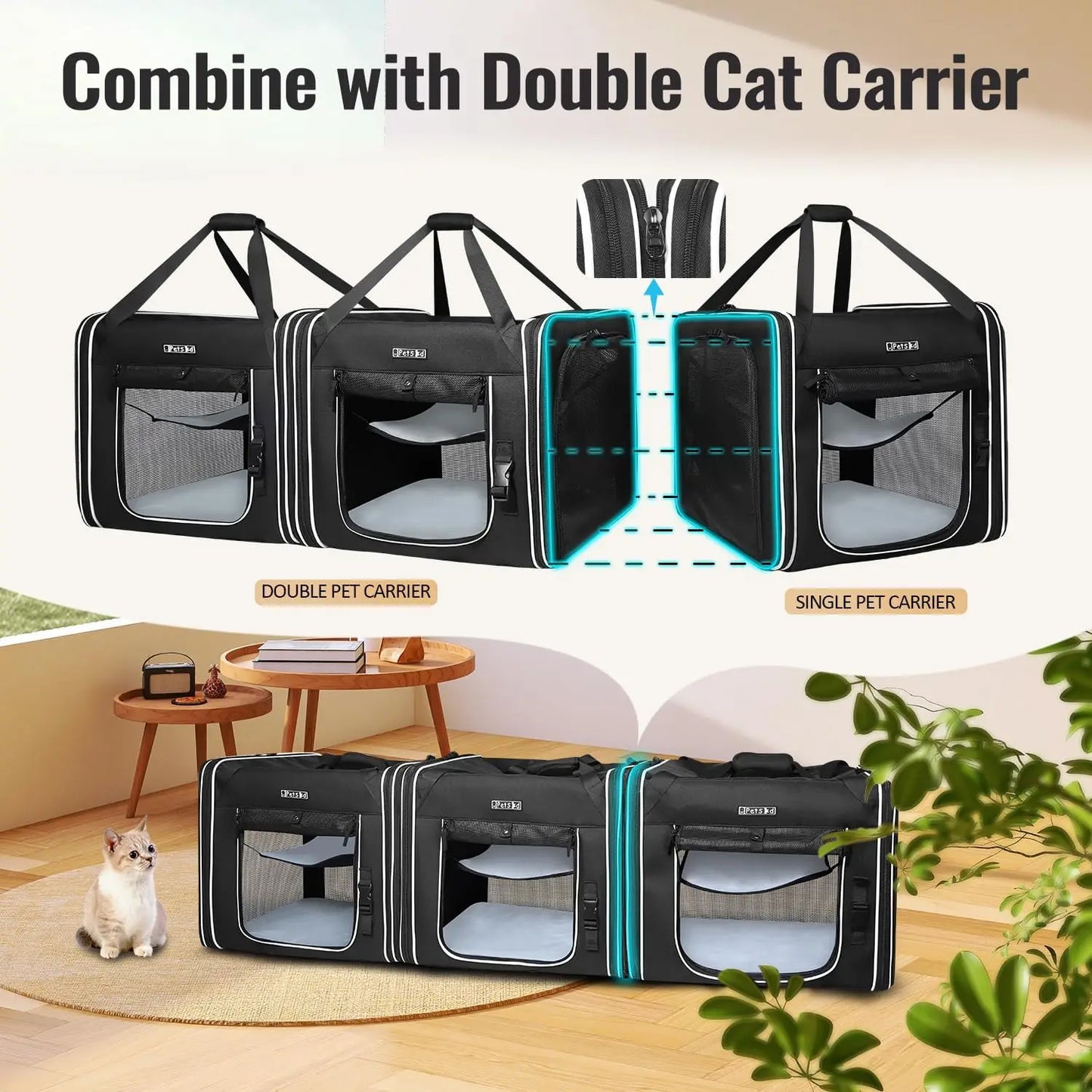Pet Carrier for Large Cats and Dogs with Travel Zippers