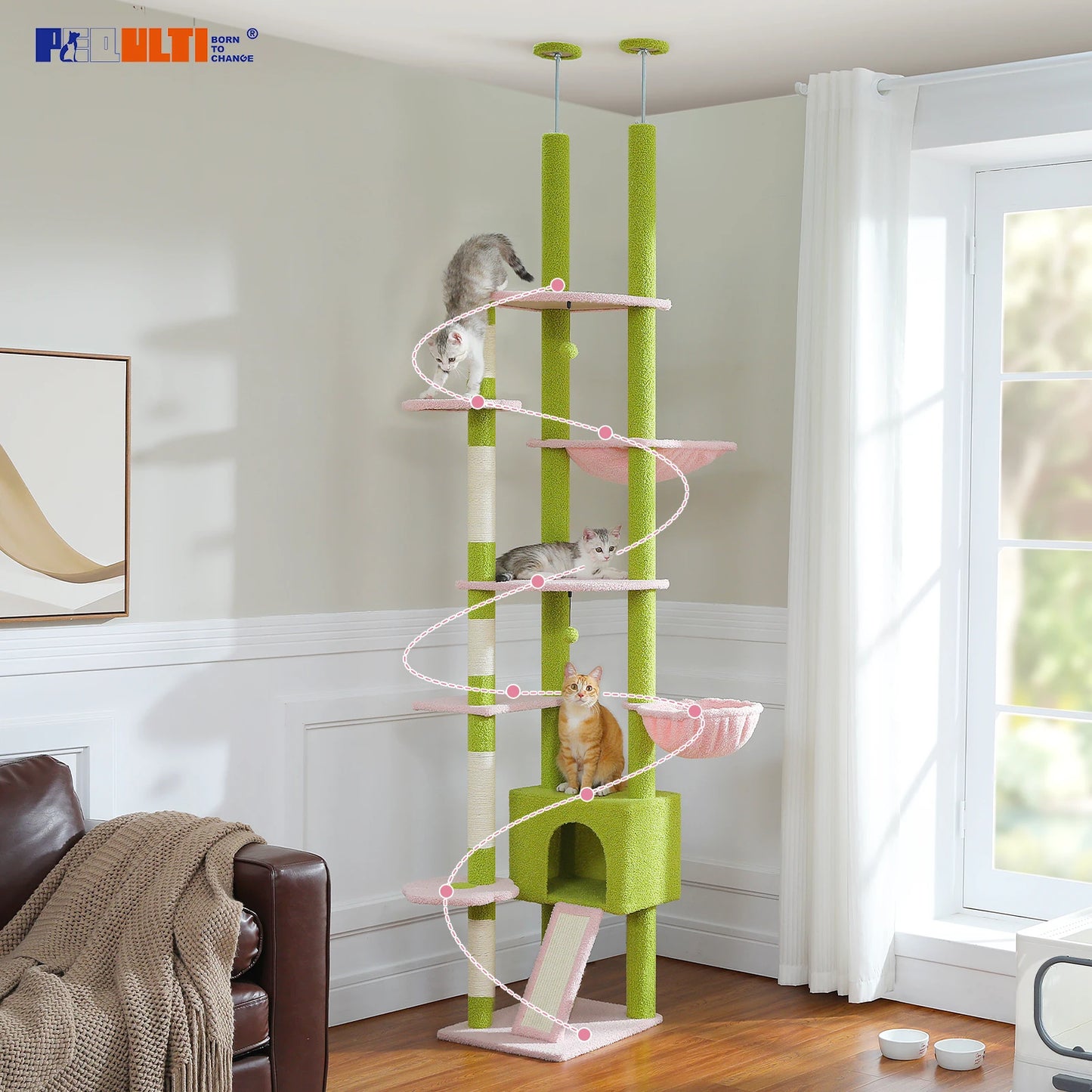 PETEPELACN Cactus Cat Tree Floor to Ceiling Tower with Condo