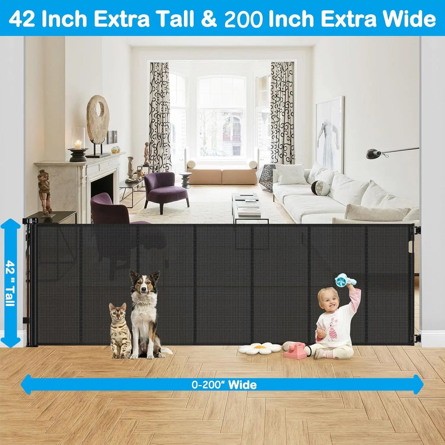 Dog Door Retractable Gate for Pets and Babies Indoor Outdoor