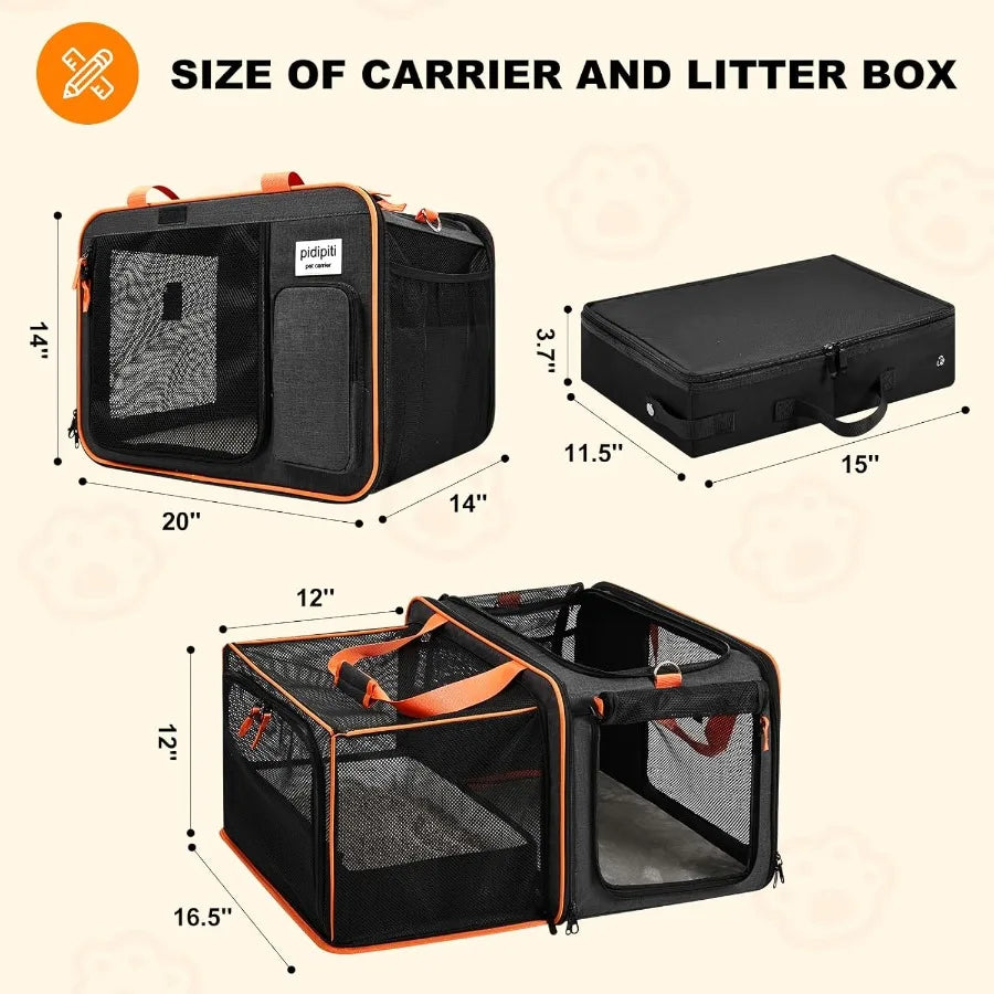 Expandable Cat Travel Carrier With Leakproof Litter Box Road Trips
