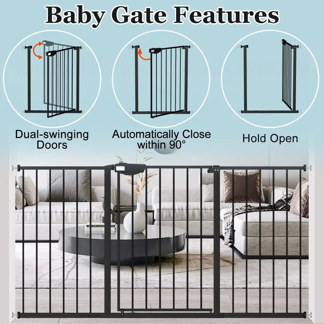 Dog Door Triple Lock Baby Gate Pressure Mounted Walk Through