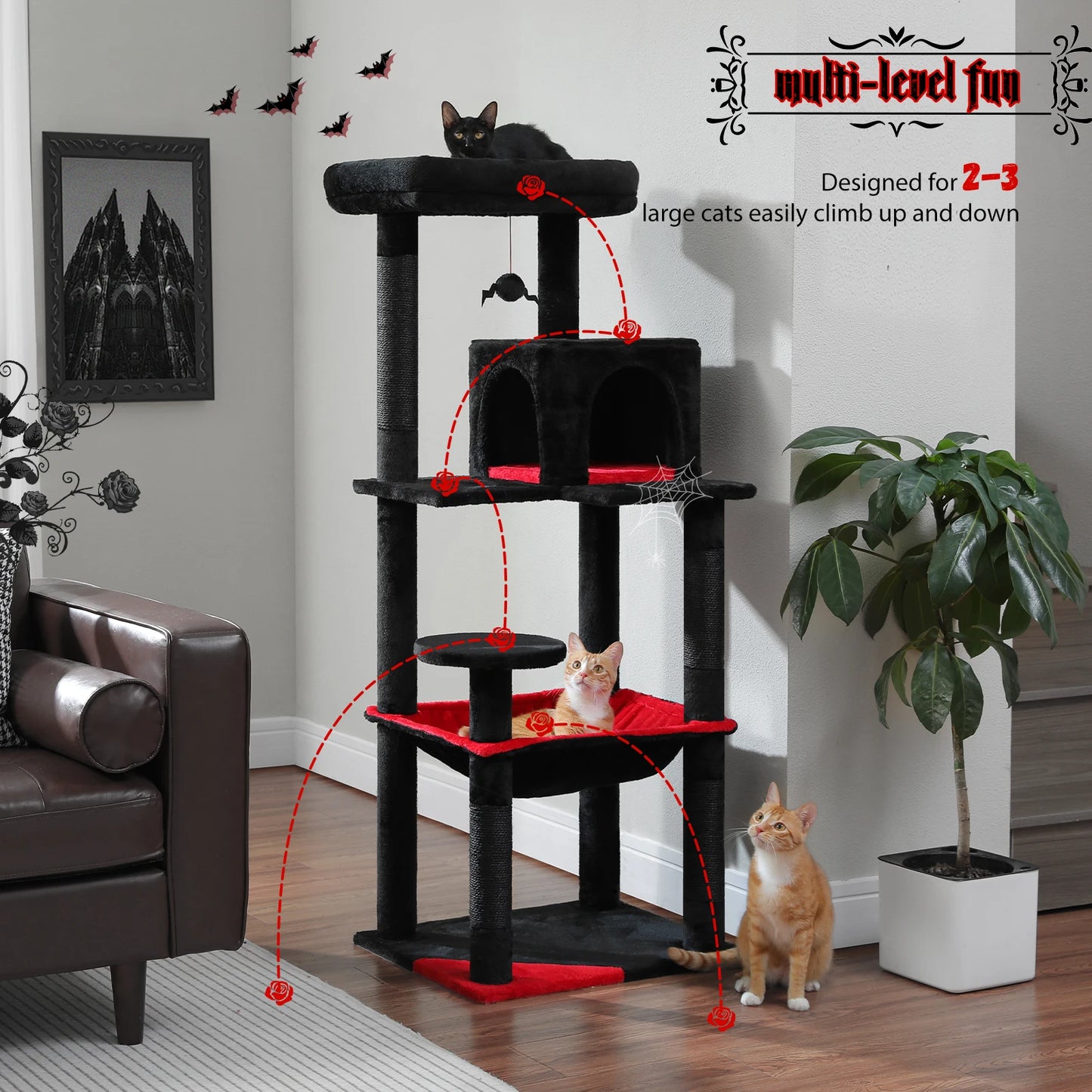 PAWZ Road 5-Level Cat Tree for Indoor Cats With Hammock