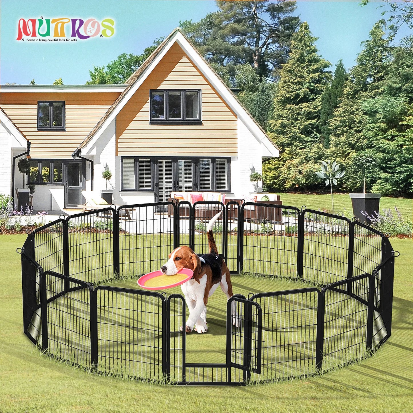 Dog Playpen With Door Outdoor Indoor Foldable Metal Fence