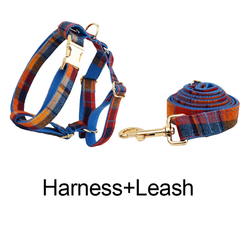 NONECN Customized Logo Cotton Dog Collar Leash Harness Set