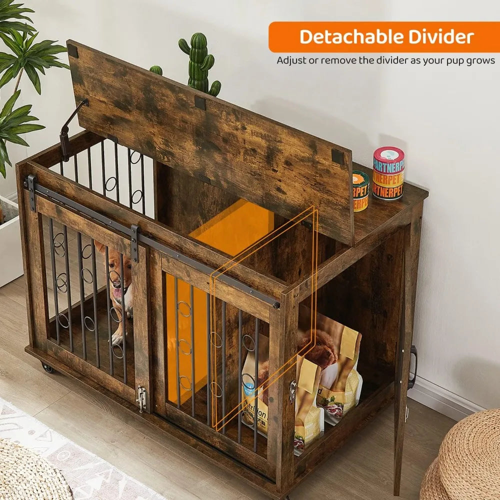 Dog Crate Furniture With Sliding Barn Door End Table