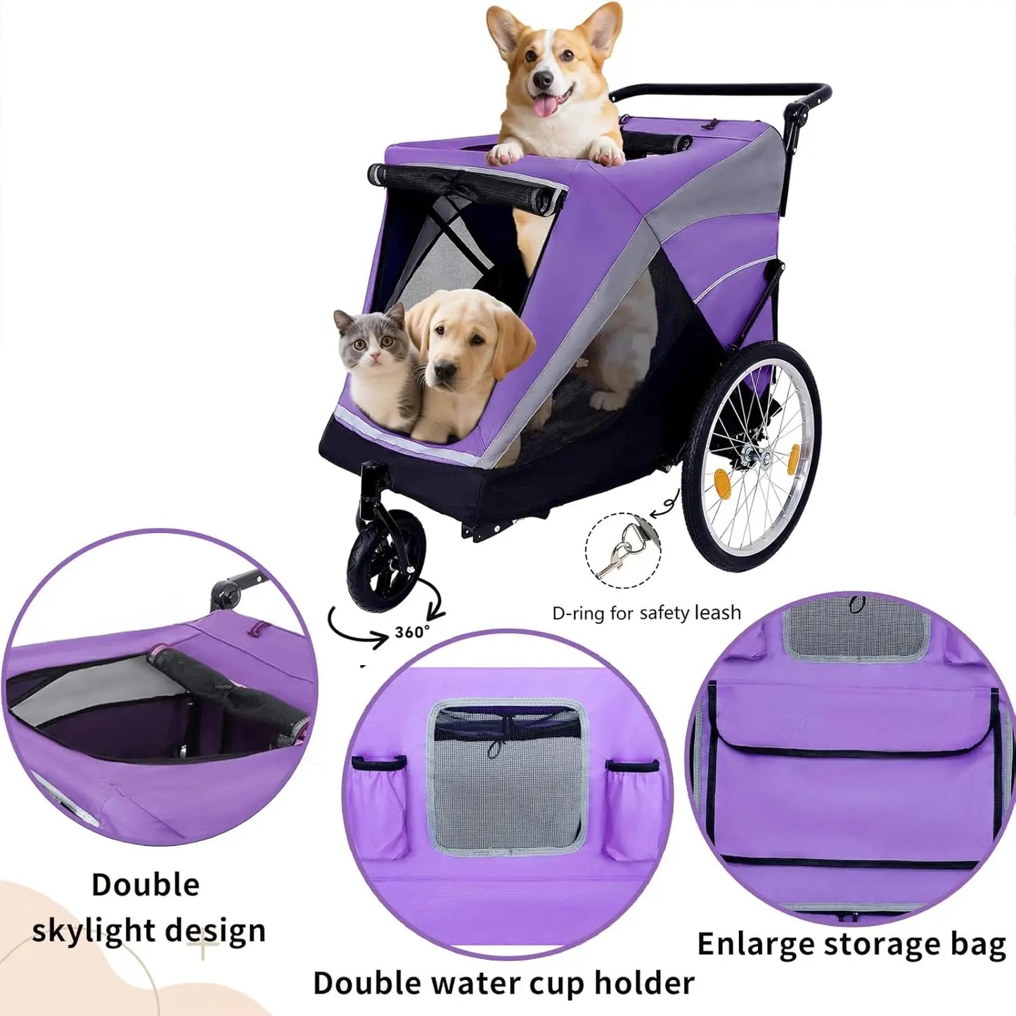 Foldable Pet Stroller With Three Wheels For Large Dogs
