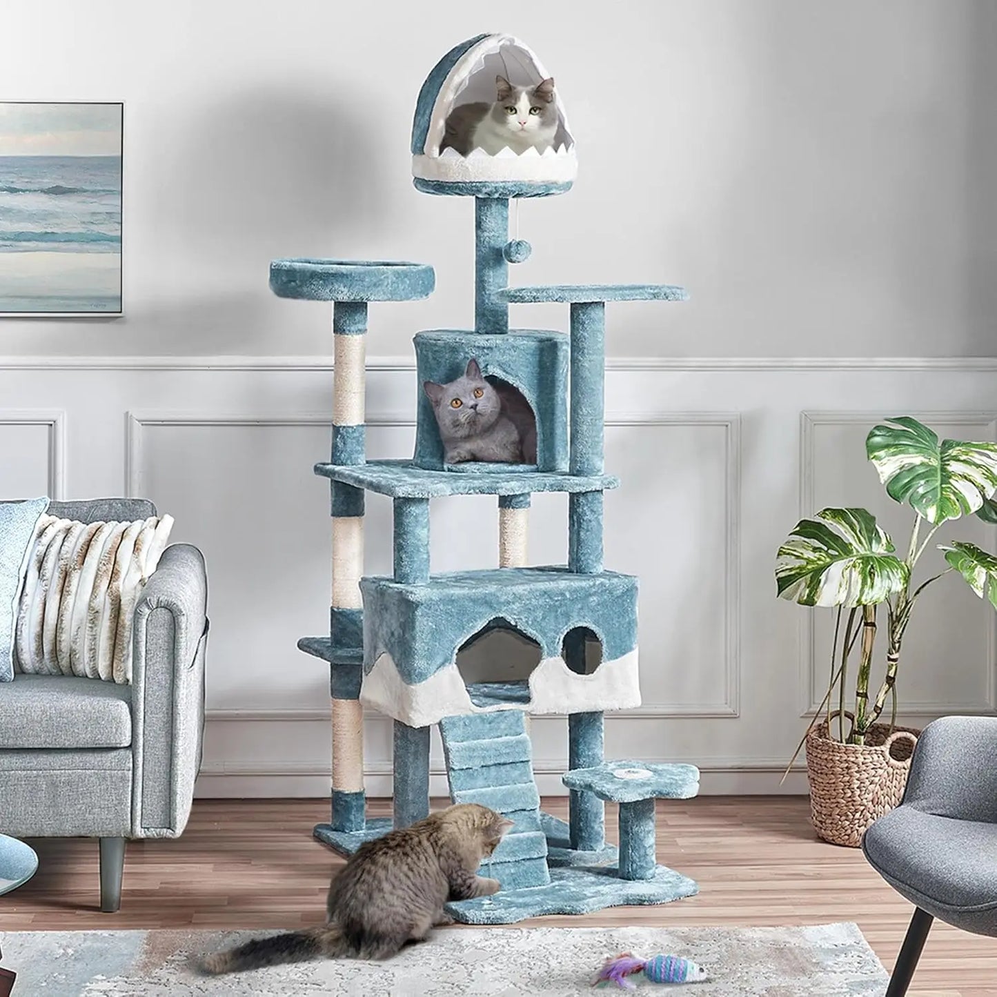 Ocean-Themed Cat Tower Shark Bed Condos Perches Toys
