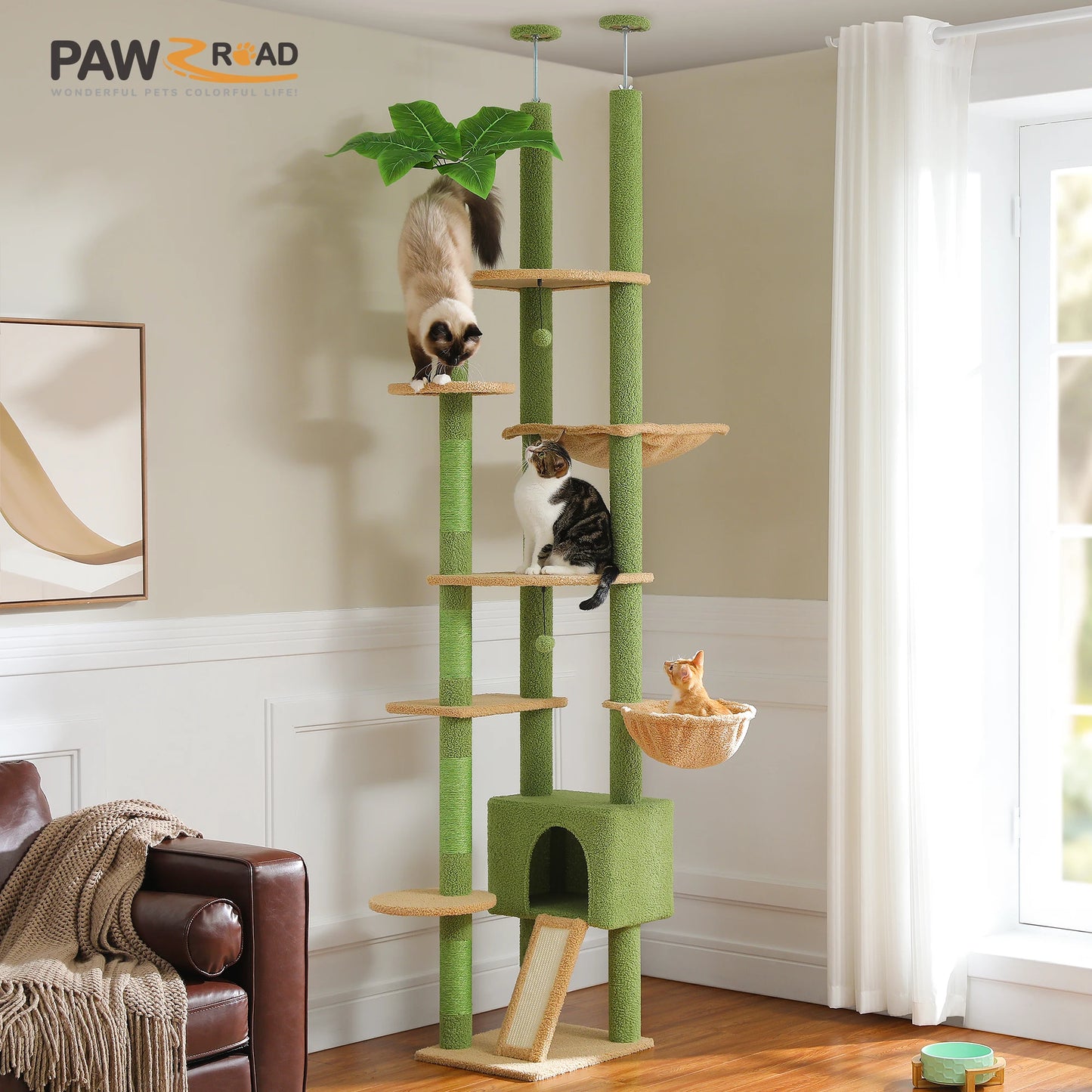 PETEPELACN Cactus Cat Tree Floor to Ceiling Tower with Condo