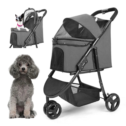 Wedyvko Pet Stroller Bag Travel Foldable 3-Wheel Carrier