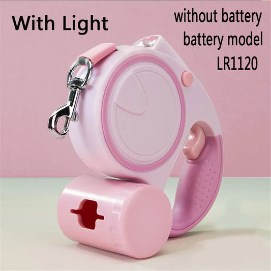 Retractable Dog Leash With LED Lights And Garbage Bag Holder