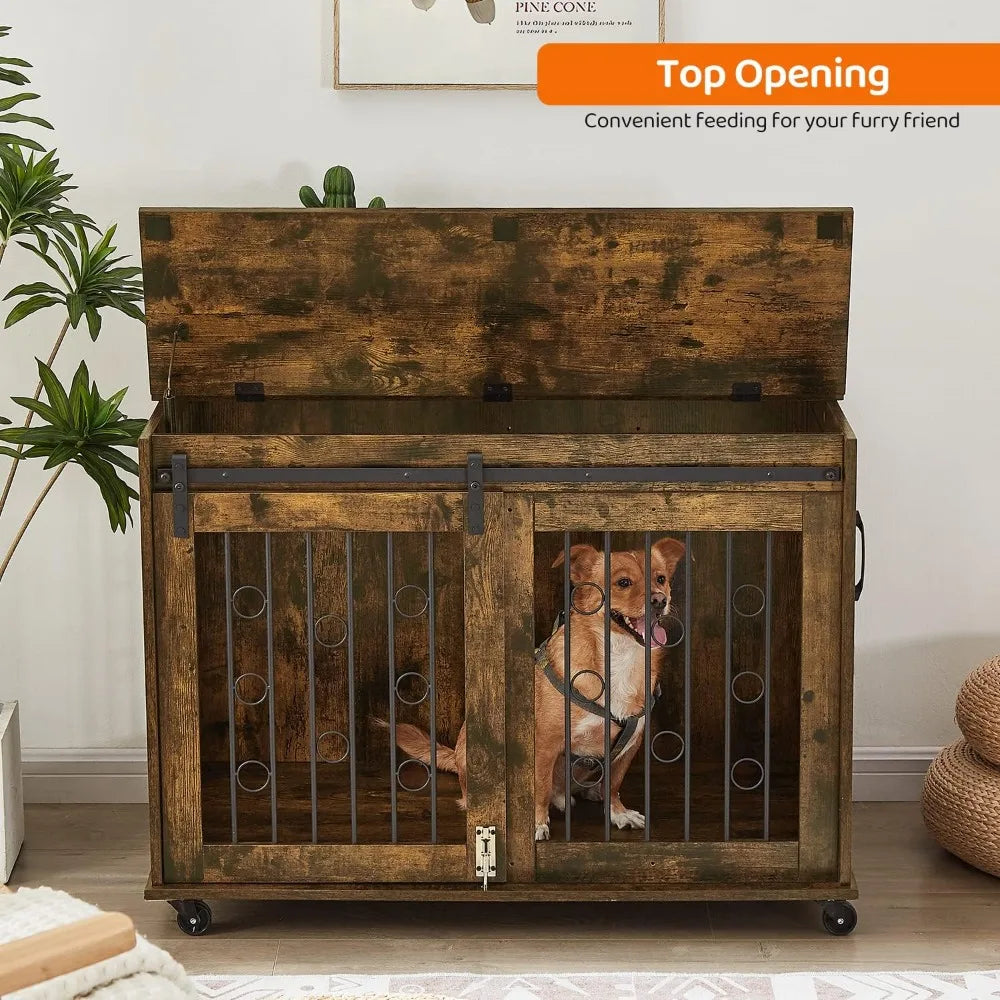 Dog Crate Furniture With Sliding Barn Door End Table
