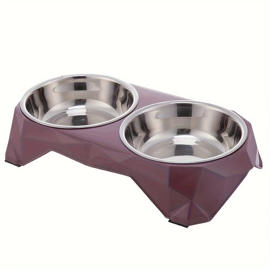 Stainless Steel Pet Double Bowl Diamond Pattern Non Slip Feeder