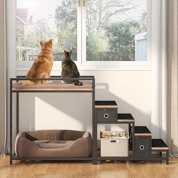 Pet Bunk Bed With Detachable Stairs And Window Perch
