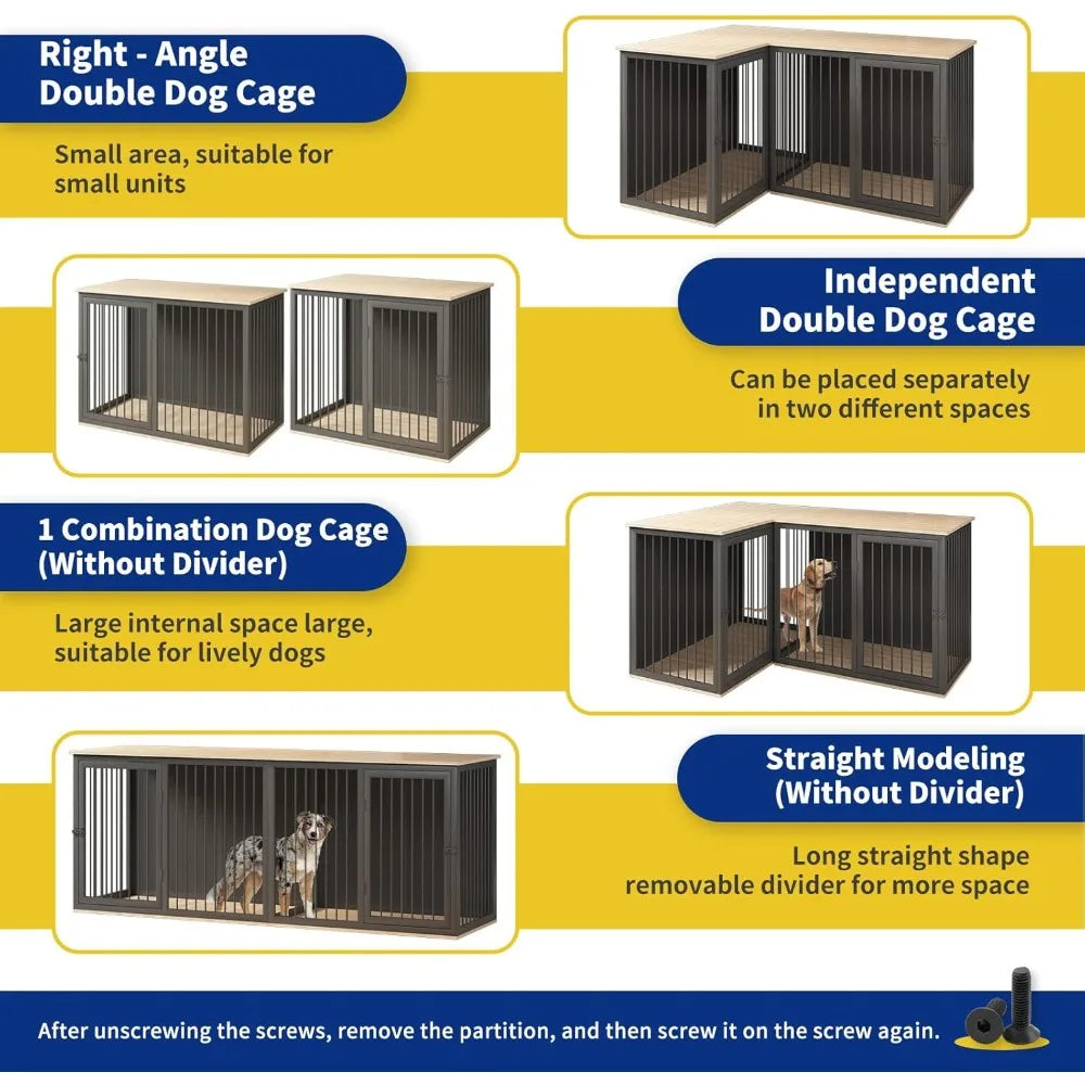 Dog Crate Furniture For Two Dogs With Dividers And Doors