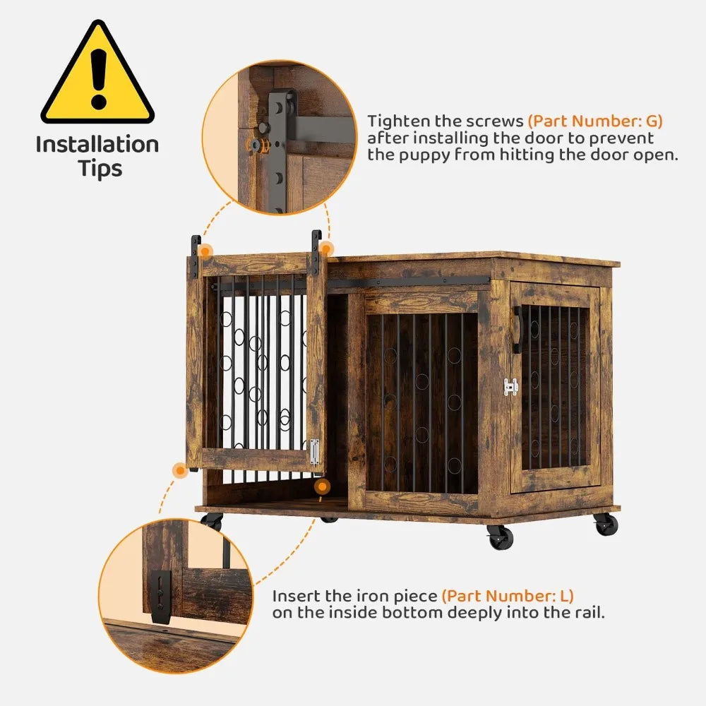 Dog Crate Furniture With Sliding Barn Door End Table