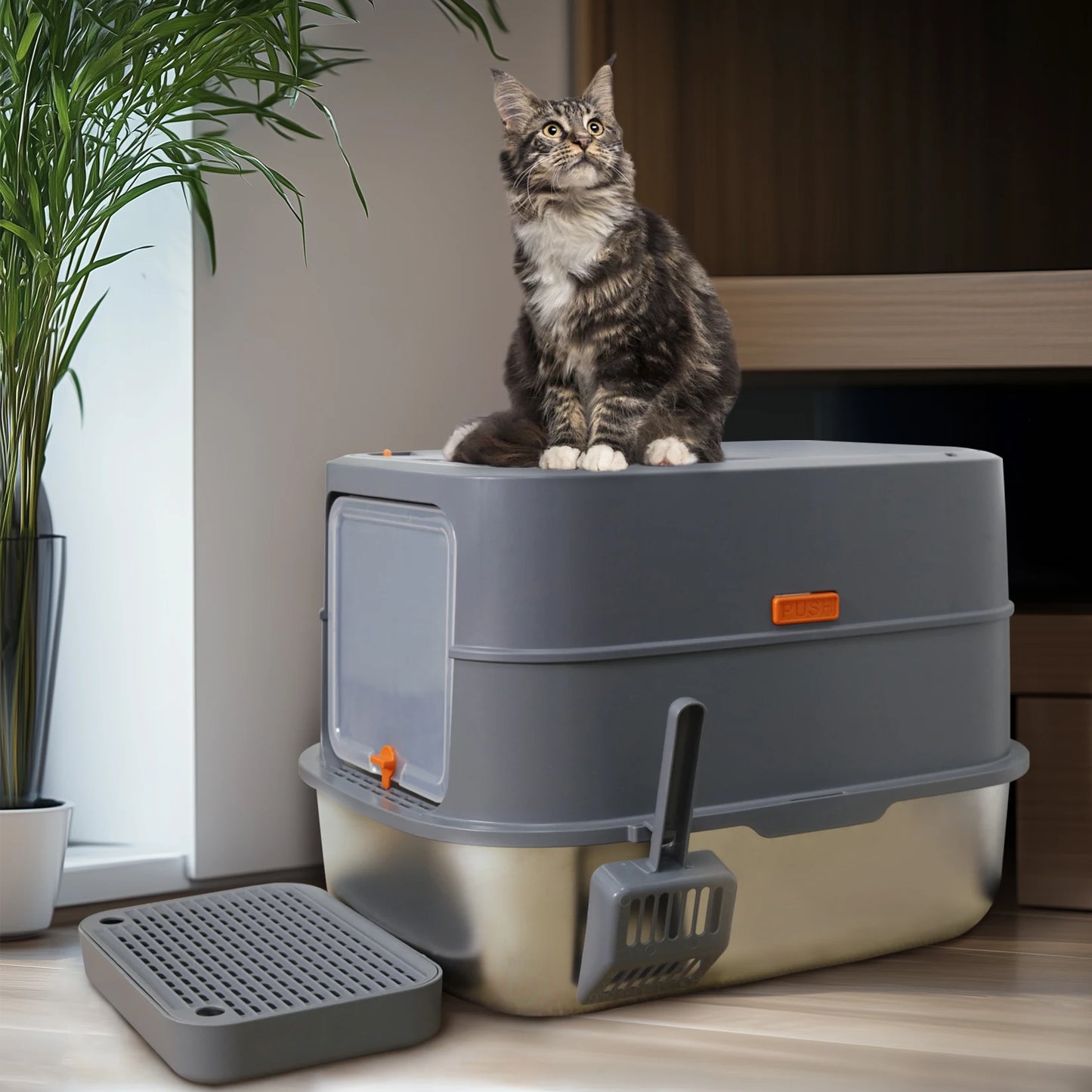 Feature Totally Closed Large Cat Litter Box With High Sides