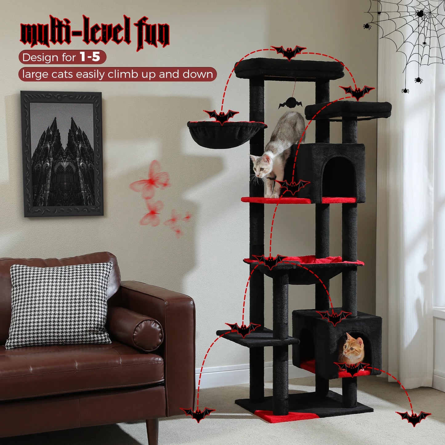 PAWZ Road Tall Cat Tree With Hammock And Scratching Posts