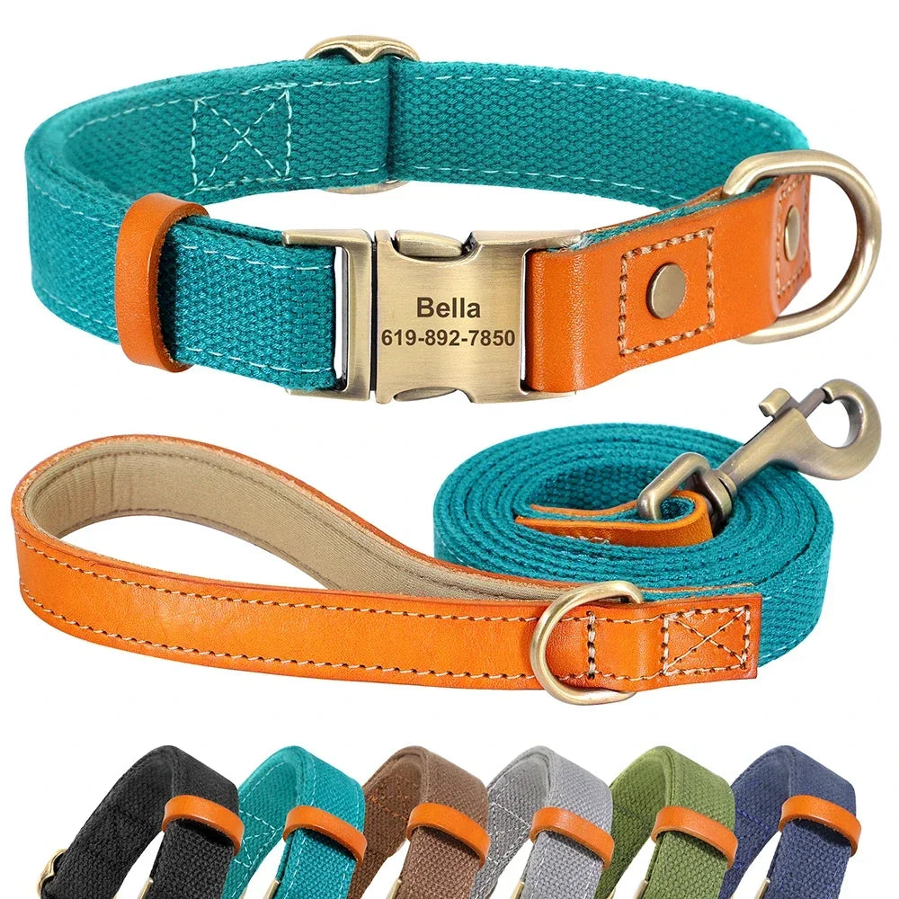 PET ARTIST Nylon Custom Dog Collar Leash With Personalized IDTag