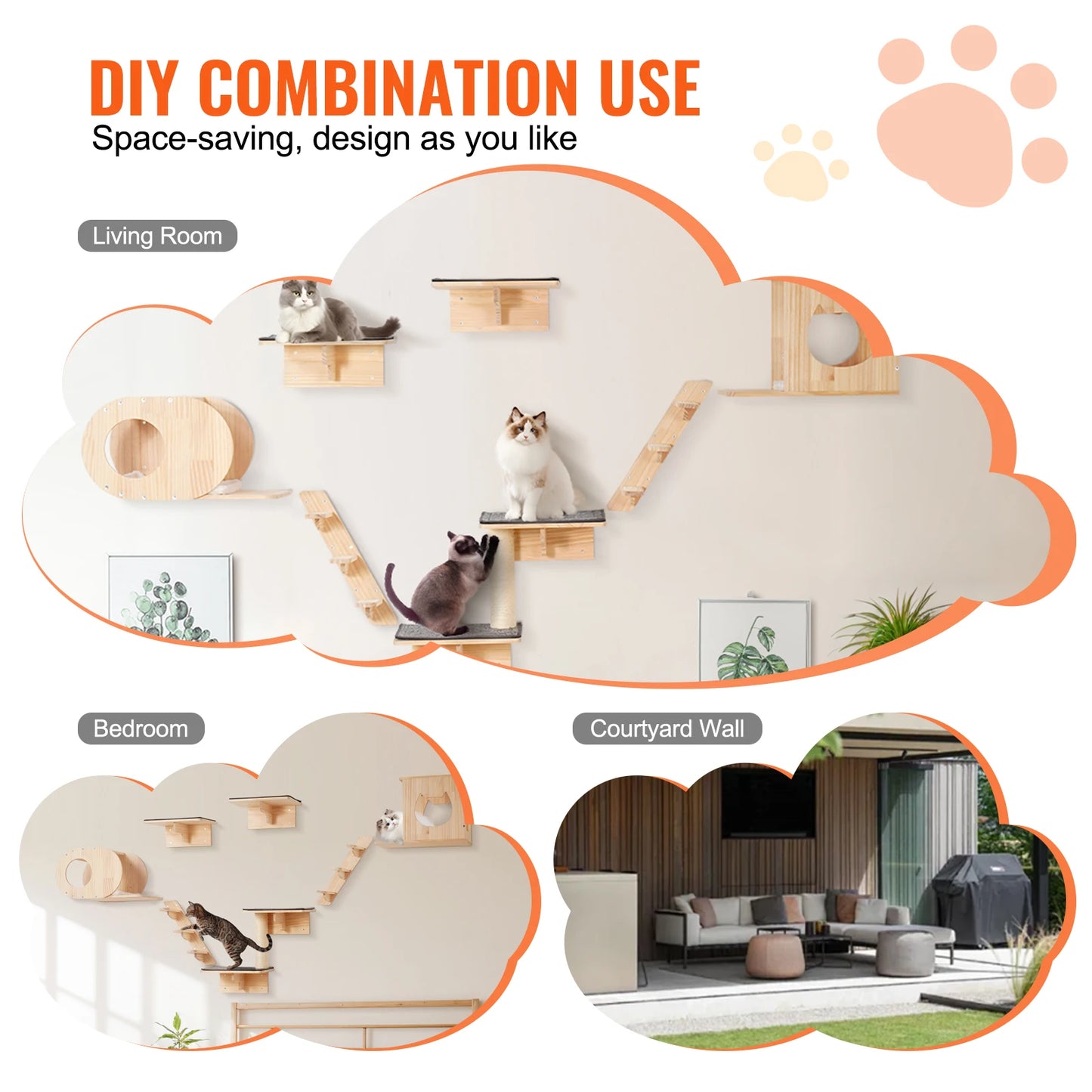SucceBuy Wall Mounted Cat Shelves and Perches with Jumping