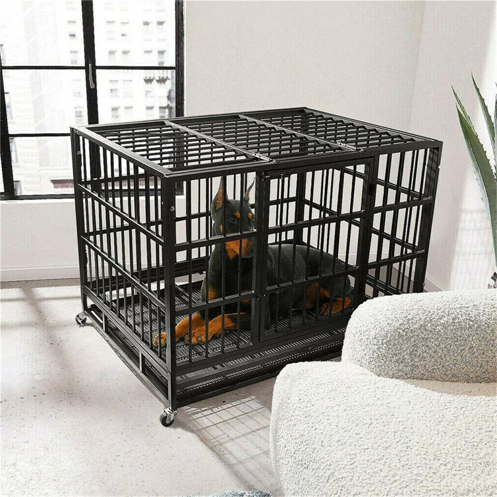 BORWARTH Heavy Duty Dog Crate Chew Resistant Metal Kennel