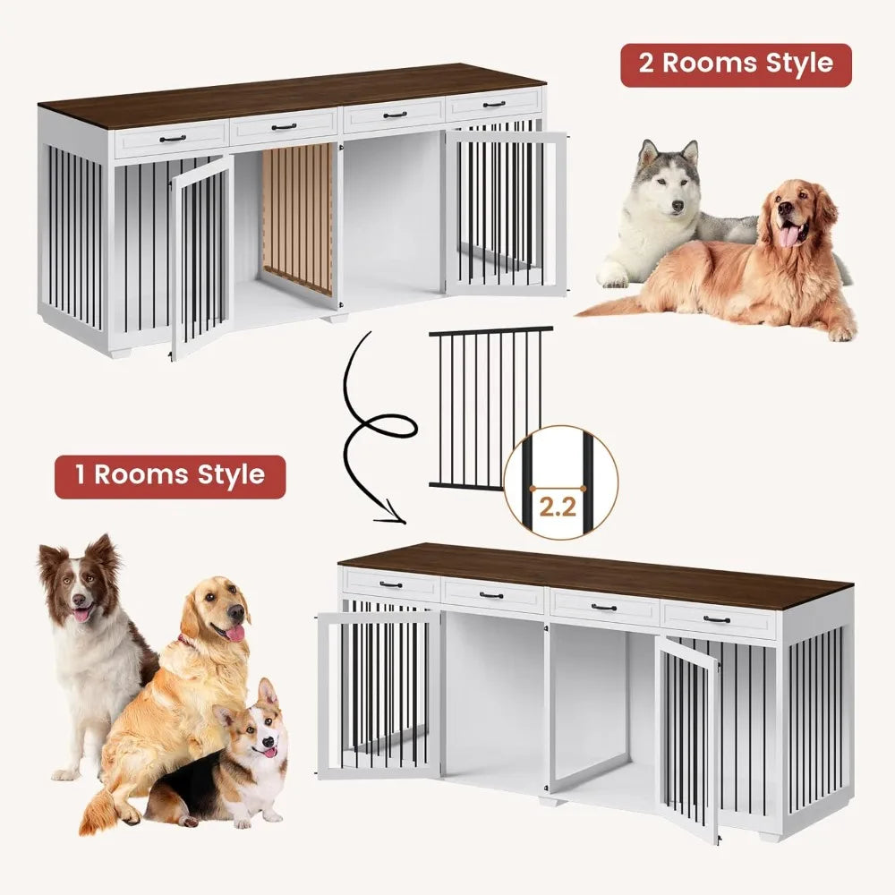 DAFIFY Wooden Dog Crate With Drawers And Divider Lockable
