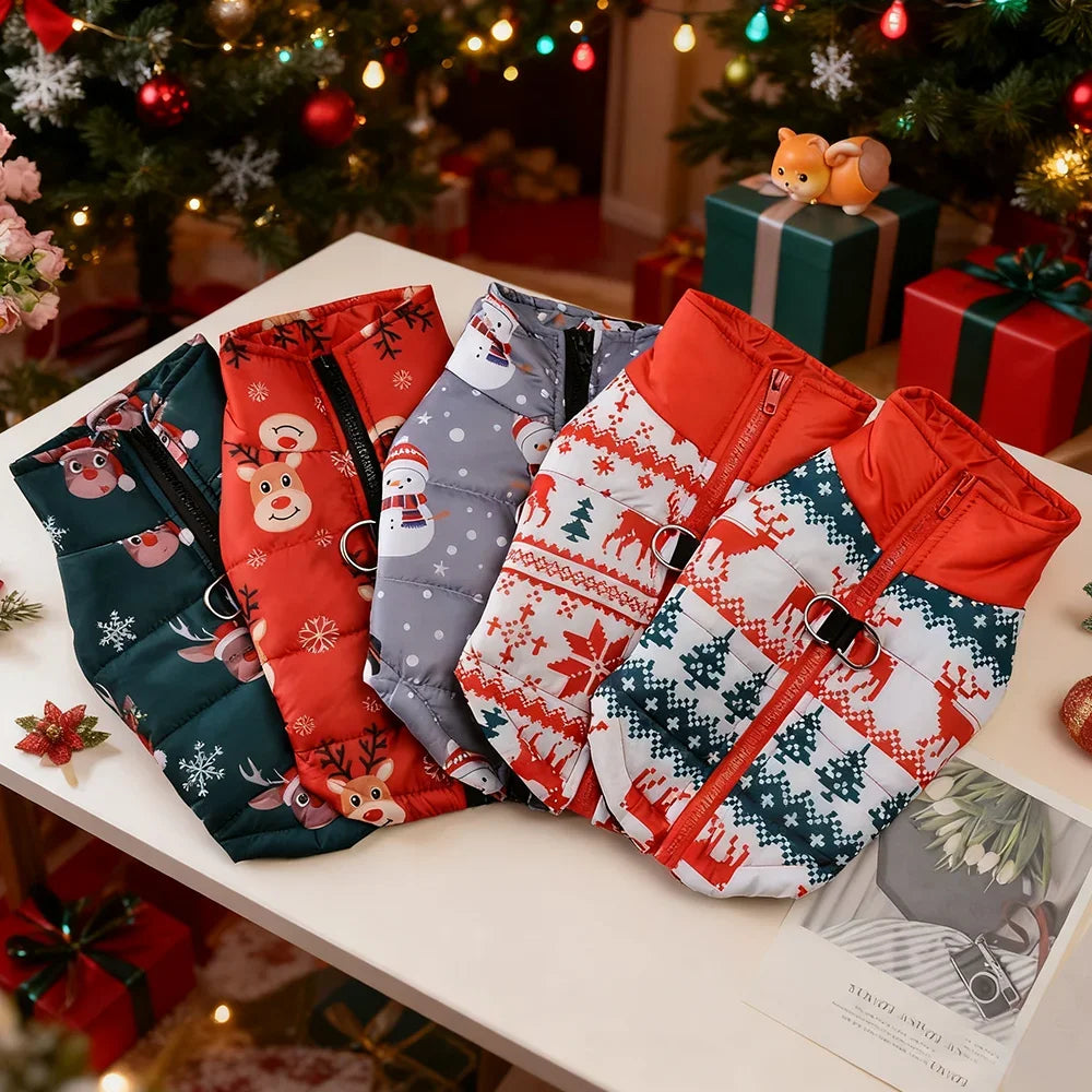 Winter Christmas Dog Costume With D Ring Snowman Print Dogs