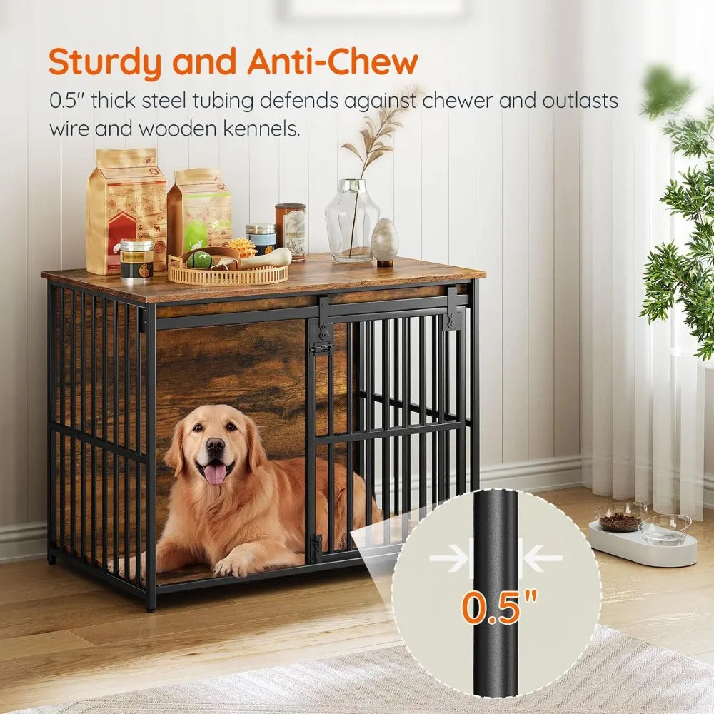 DAFIFY Heavy Duty Dog Crate Furniture With Sliding Barn Door