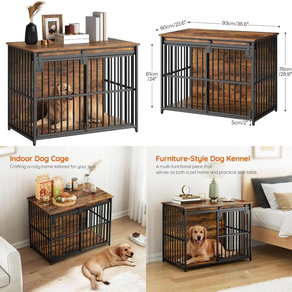 DAFIFY Heavy Duty Dog Crate Furniture With Sliding Barn Door