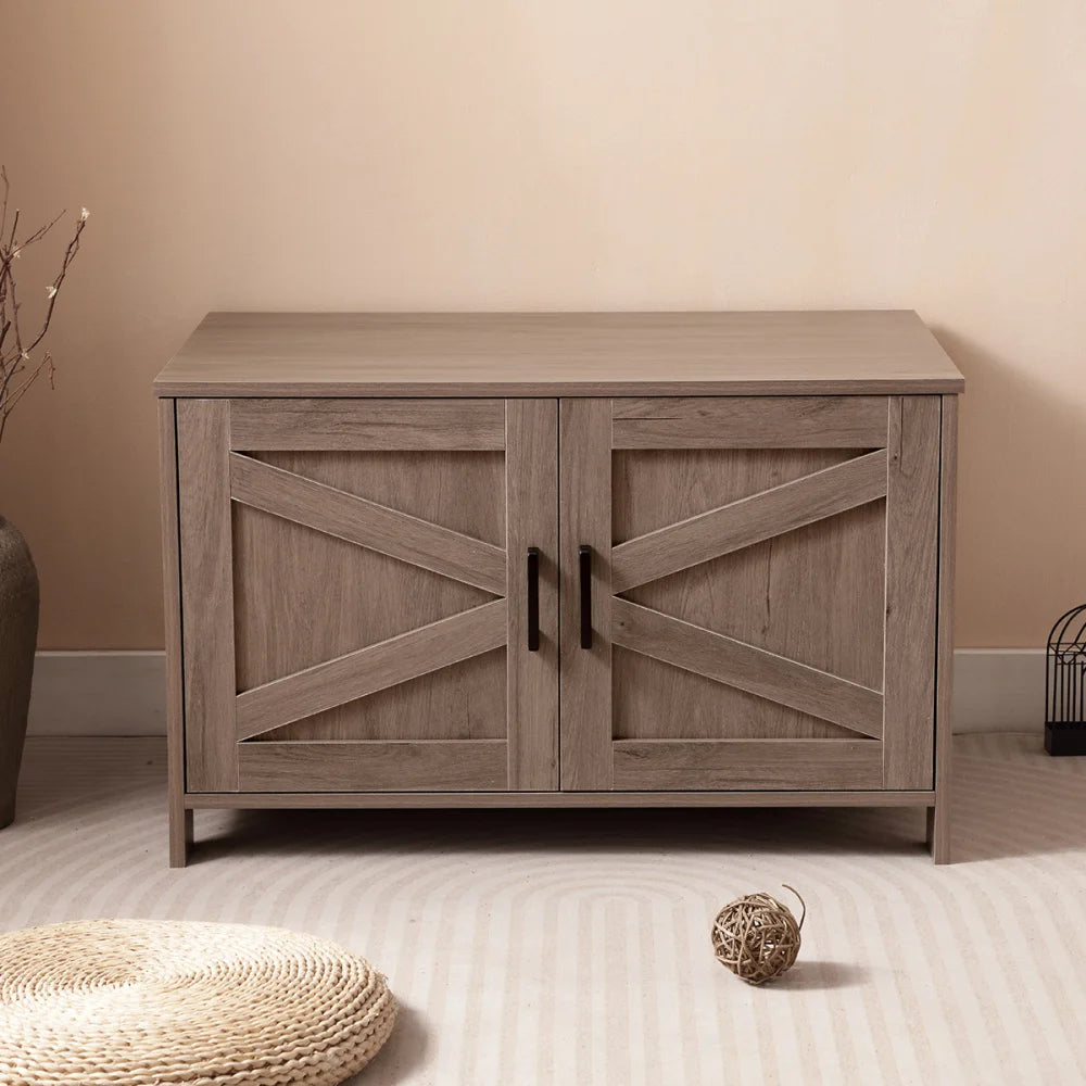 Wooden Cat Litter Box Enclosure End Table With Barn Door