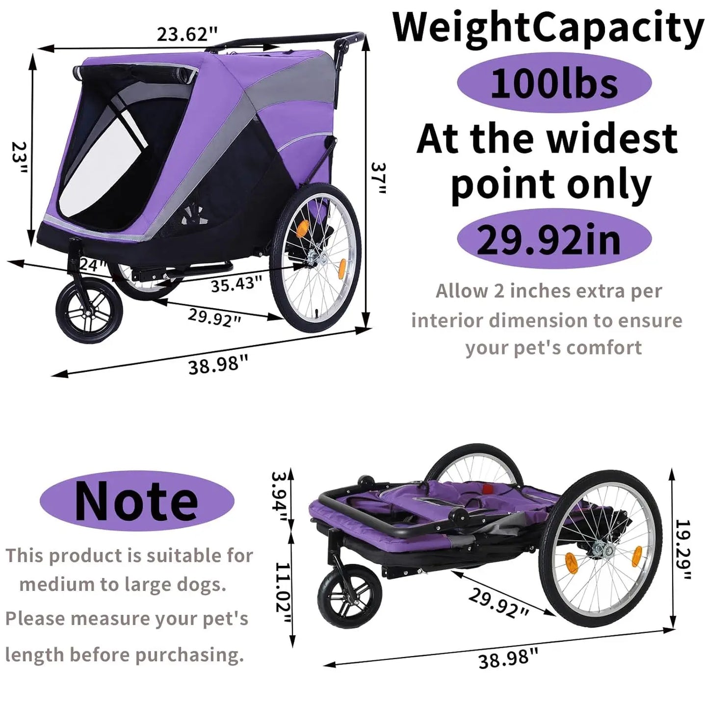 Foldable Pet Stroller With Three Wheels For Large Dogs