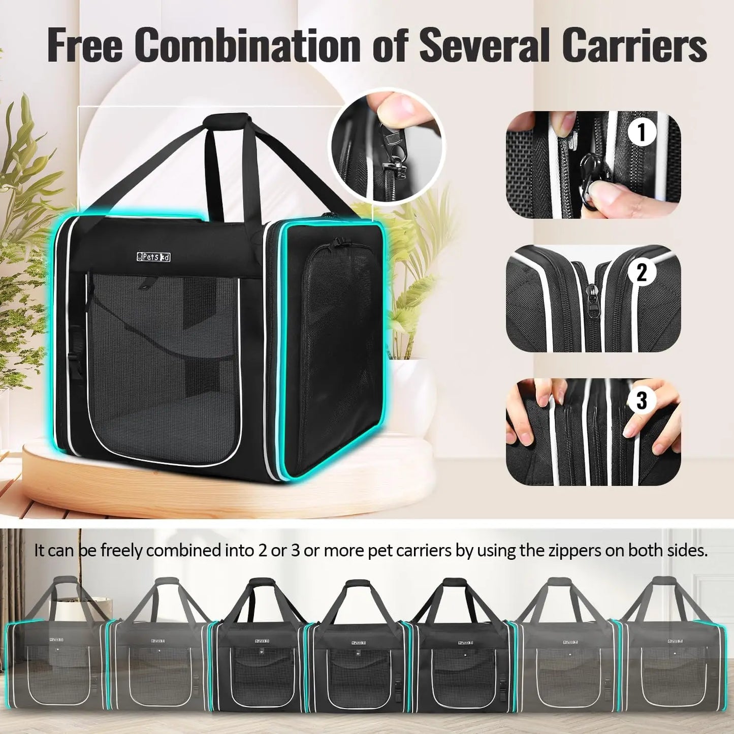 Pet Carrier for Large Cats and Dogs with Travel Zippers