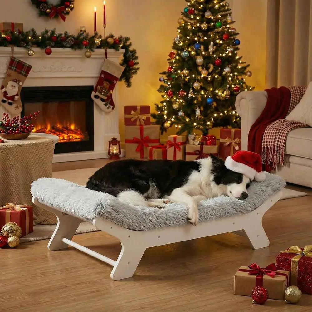 Wooden Dog Bed With Removable Cover And Egg Crate Foam