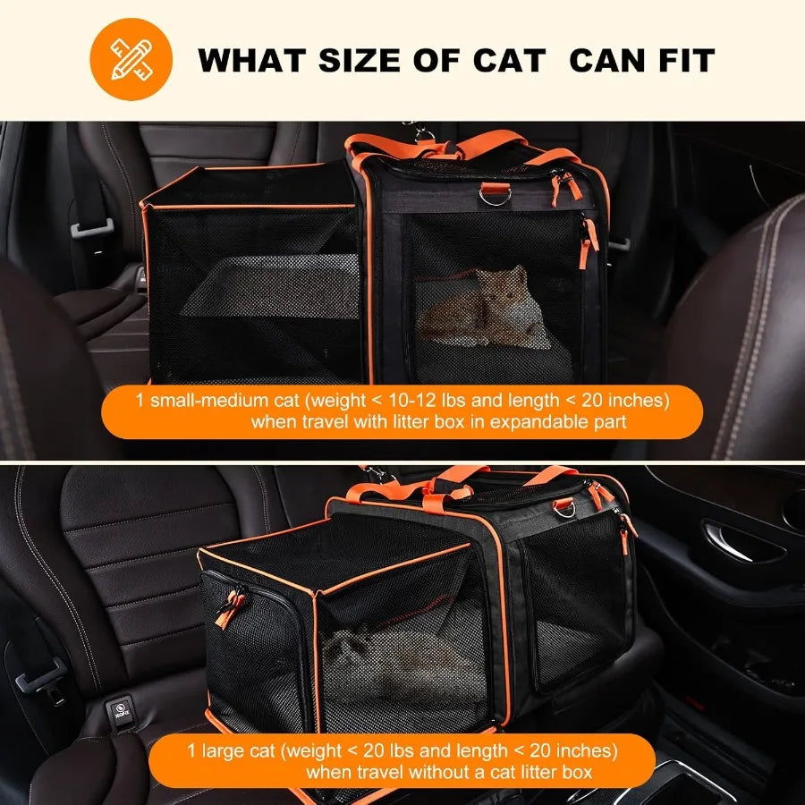 Expandable Cat Travel Carrier With Leakproof Litter Box Road Trips