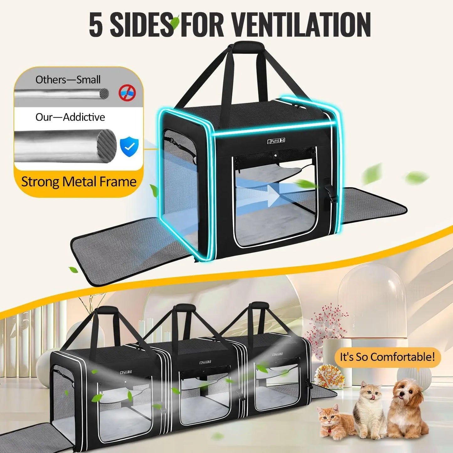 Pet Carrier for Large Cats and Dogs with Travel Zippers