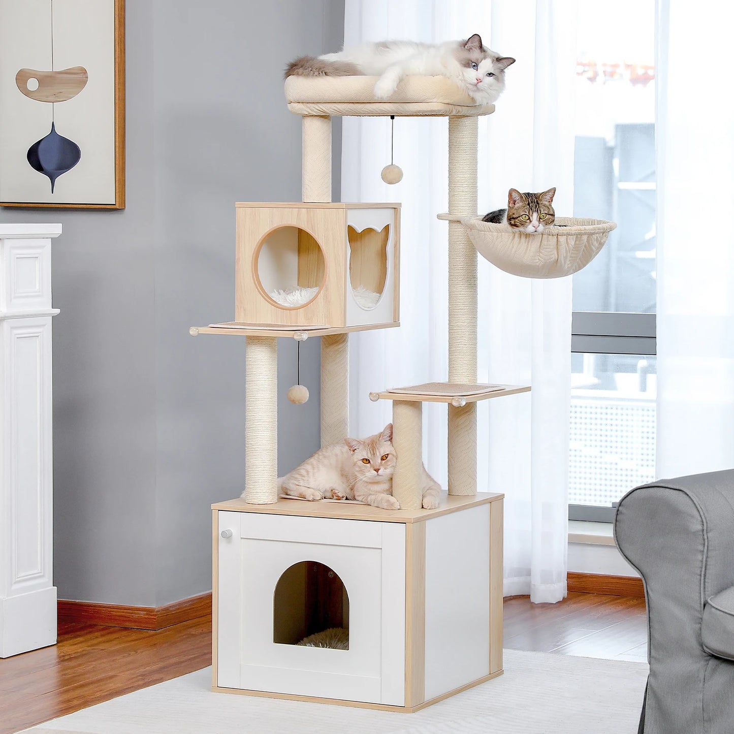 PAWZ Road Multi Level Cat Tree Wood Tower Scratching Posts