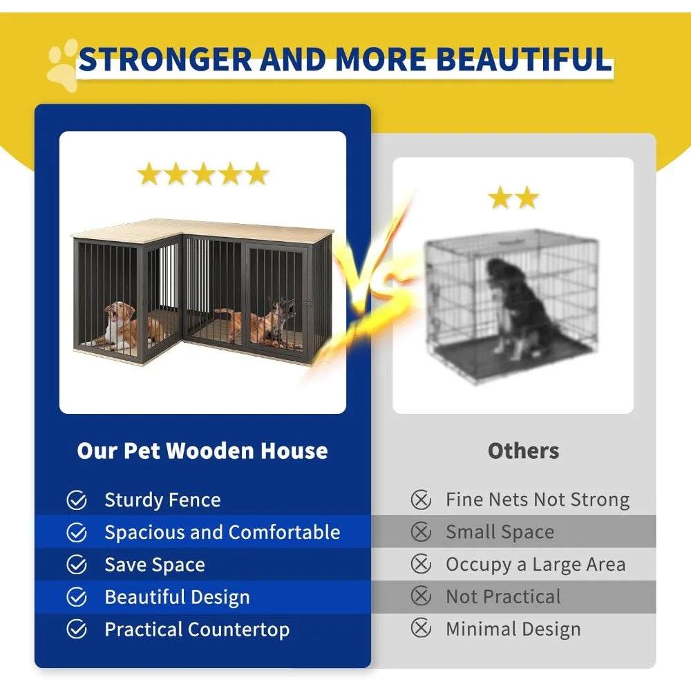 Dog Crate Furniture For Two Dogs With Dividers And Doors