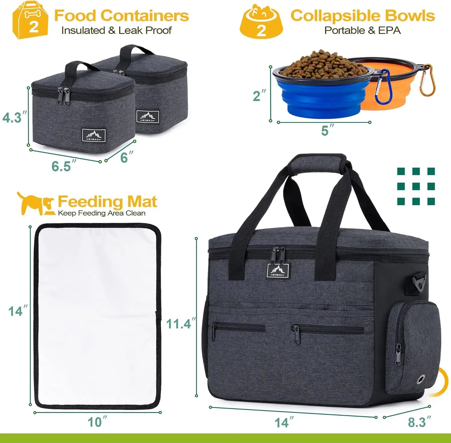Travel Kit For Large Dog With Containers And Bowls