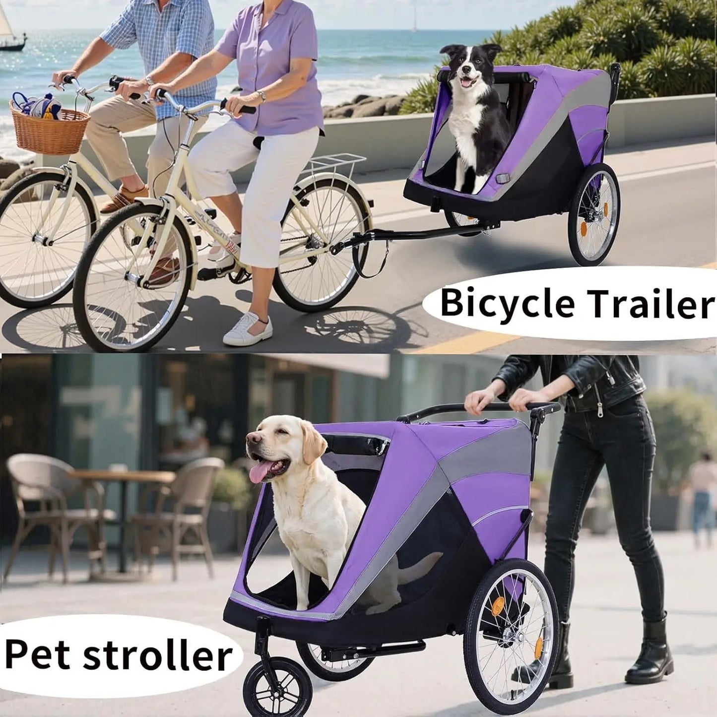 Foldable Pet Stroller With Three Wheels For Large Dogs