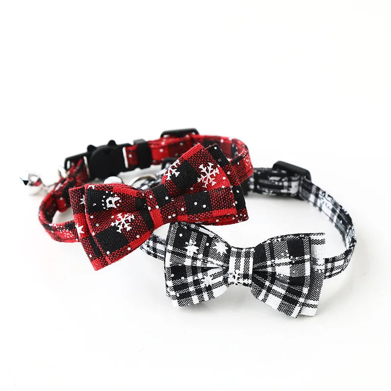 CN Guangdong Christmas Bowknot Pet Collar With Bell Plaid